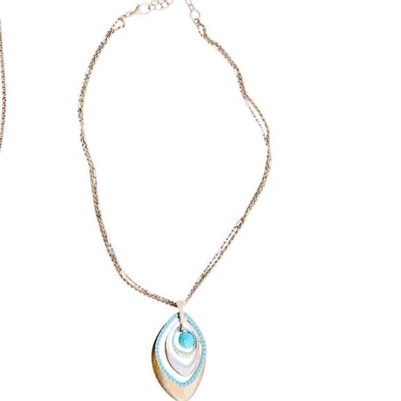 Boho Southwestern Silver Tone Teardrop Necklace w/ Turquoise Beads, Statement - Picture 4 of 4